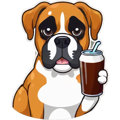 boxer dog holding a cola emoji