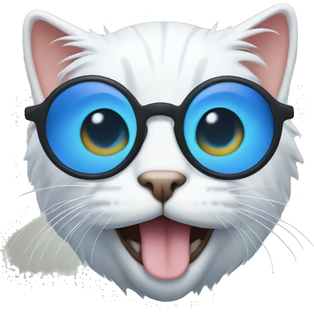Cat with white hair and circle blue glasses emoji