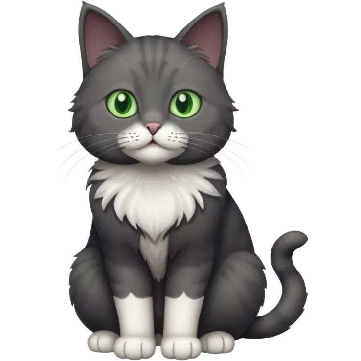 full body solid dark grey cat with green eyes, white paws and white whiskers emoji