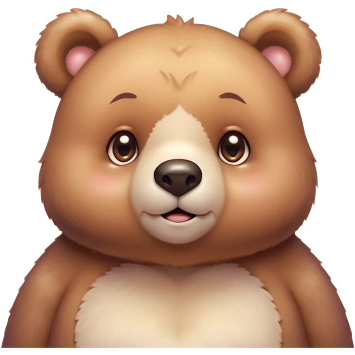 Cinematic cute soft bear, chubby round face, tiny ears, warm fuzzy fur, blushing cheeks, sparkling kind eyes, soft glowing background, heartwarming and huggable. emoji