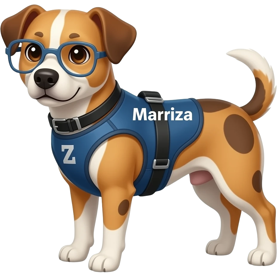 un perro con un chaleco que diga marriza emoji
