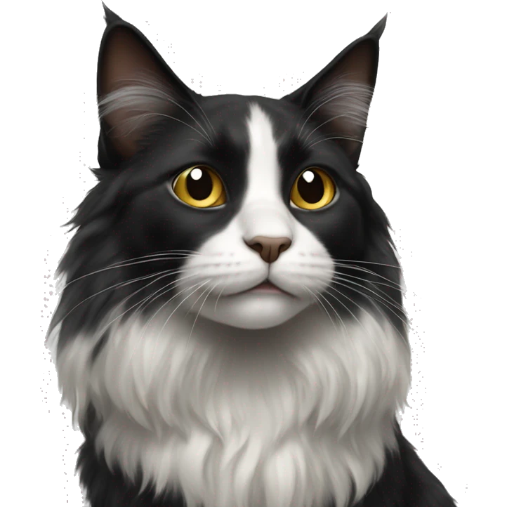 black cat domestic long-haired with half white mouth emoji