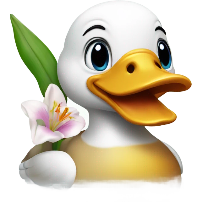 Duck holding a Lily in mouth emoji