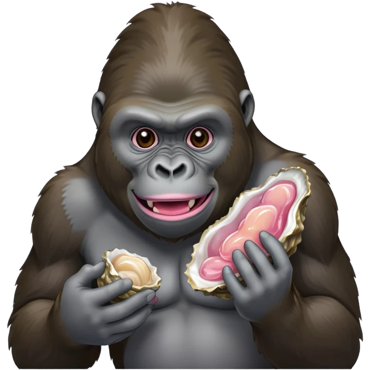 gorilla eating pink oyster, wearing veneers  emoji