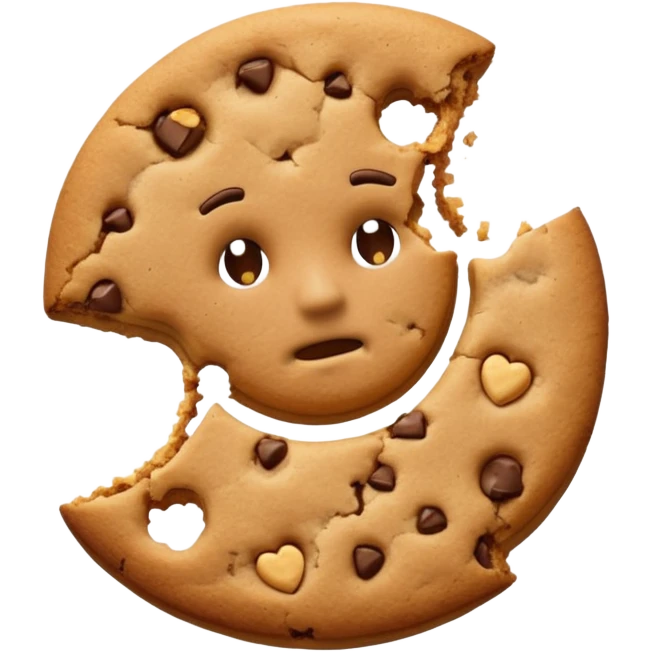 {
    "type": "object",
    "look": "broken cookie man, missing bite, crumbs on edge, front view",
    "description": "a cookie man partially eaten, showing a bite mark and rough crumbs"
  } emoji