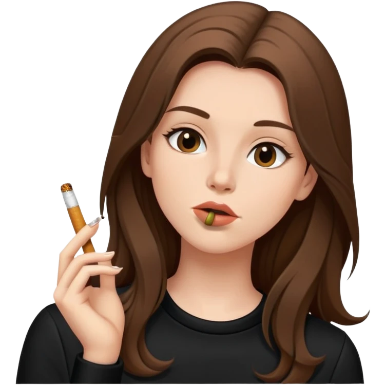 Girl with long brown hair, black outfit and a cigarette in her mouth emoji