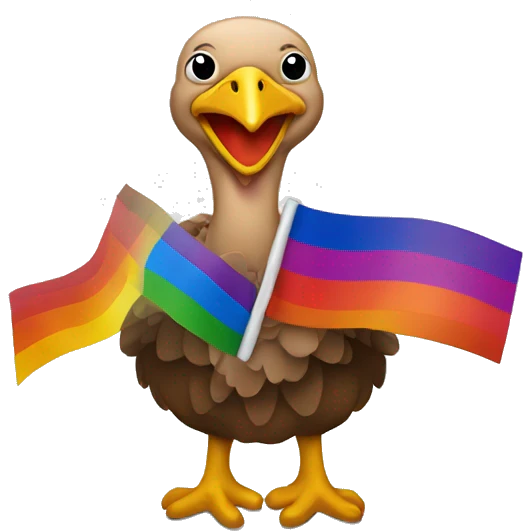 turkey holding a lesbian pride flag emoji