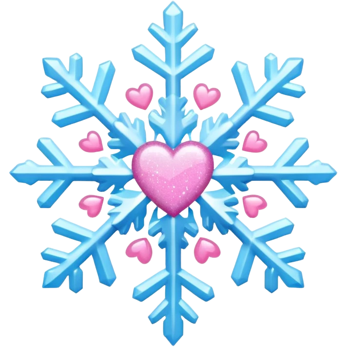 snowflake pink heart color white baby blue and pink glitter glow basic realist emoji