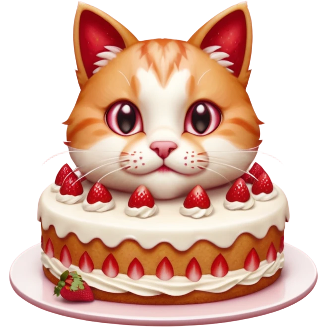 Close-up cinematic shot of a cat tasting strawberry cake, creamy frosting on its paws, dramatic soft lighting, warm tones, ultra detailed fur, shallow depth of field, professional photography style
, emoji