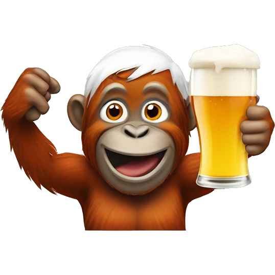 Orangutan poiting at a beer glass emoji