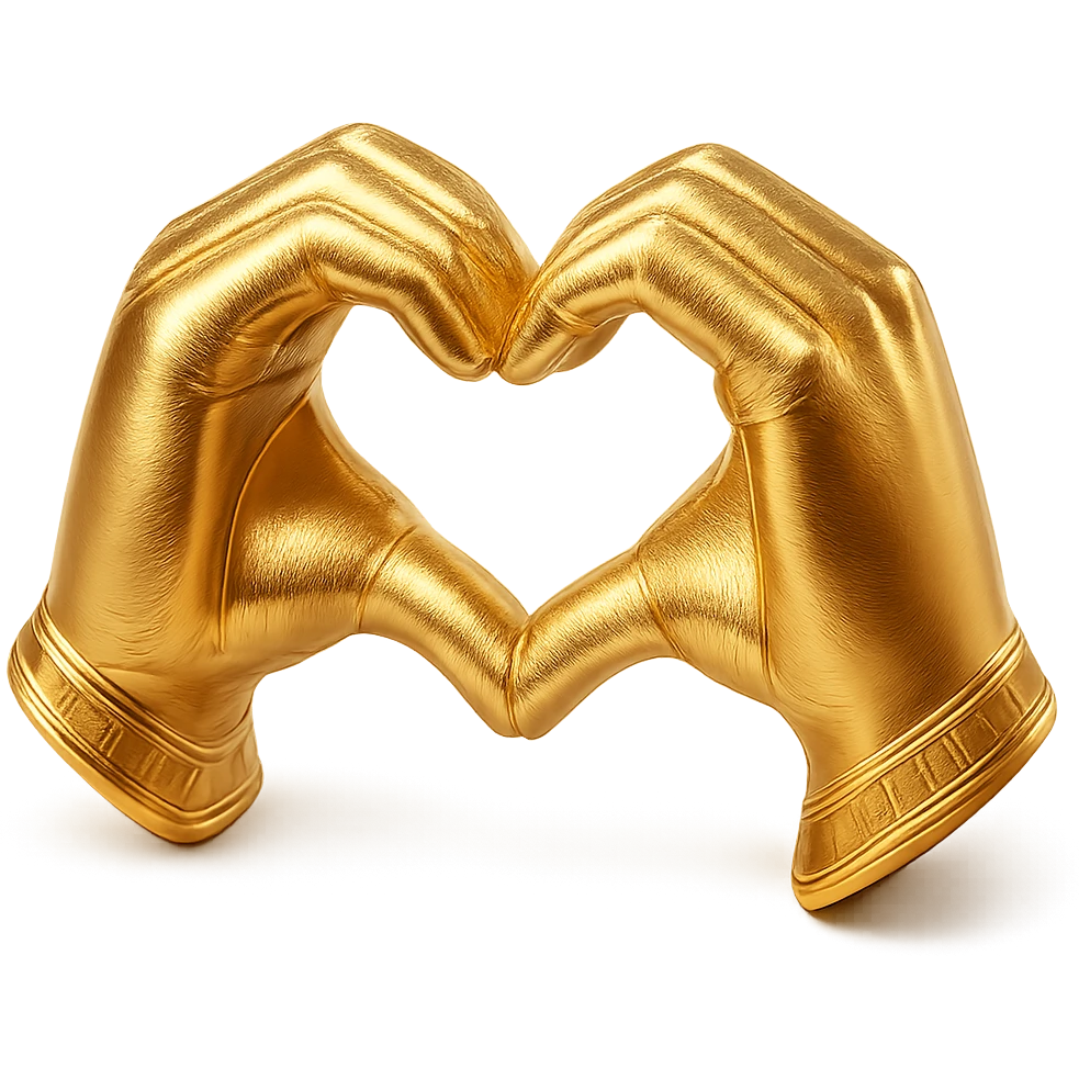heart hands icon, hands forming a heart, shiny gold finish, luxurious and elegant emoji