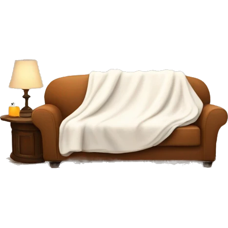 A cosy fall themed living room with a white blanket on a couch and a little table with a white candle  emoji