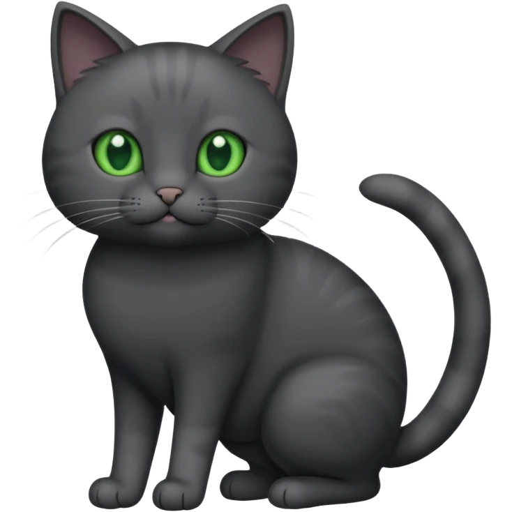 full body gorgeous solid dark grey cat with green eyes, white paws and white whiskers playing emoji