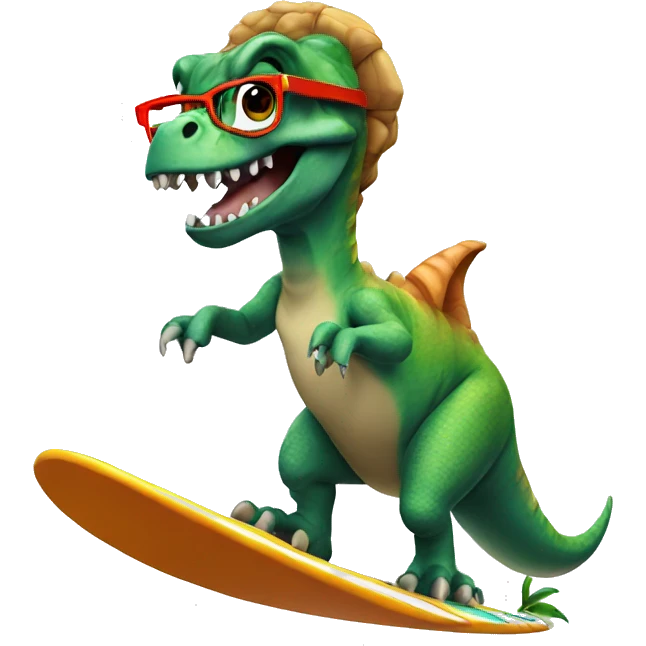 Dinosaur wearing glasses surfing  emoji