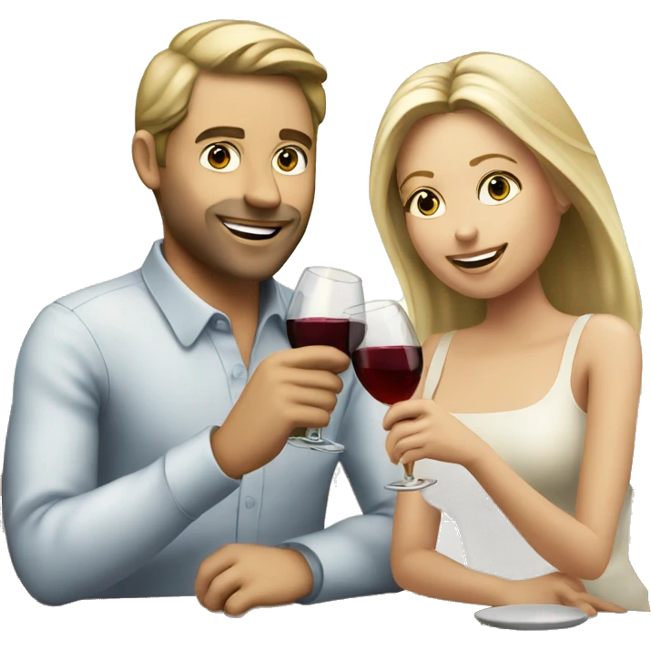 A white, brown haired man drinking wine with his blonde wife emoji