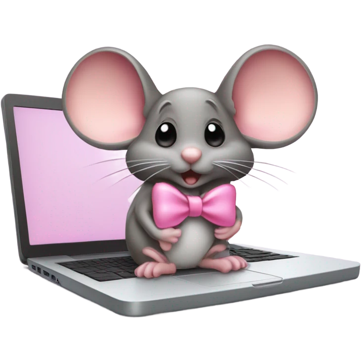 a mice with a pink bow working on a laptop emoji