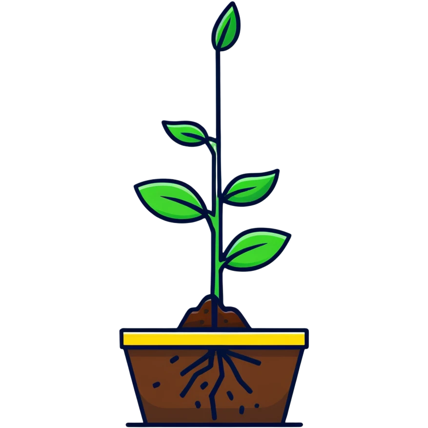 A small green plant sprouting from soil, growing upwards, with a blue progress bar above it indicating gradual improvement emoji