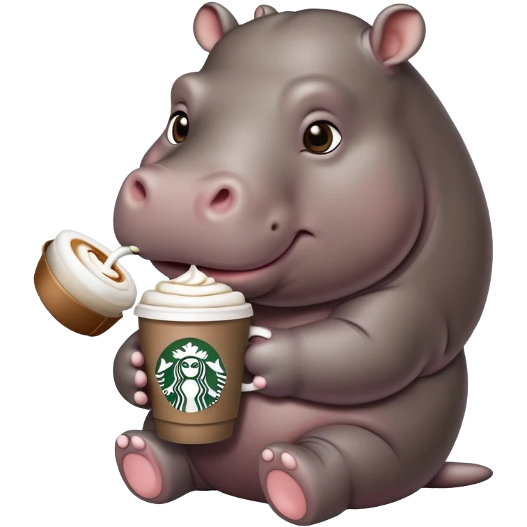 Baby hippo drinking a Starbucks coffee  emoji