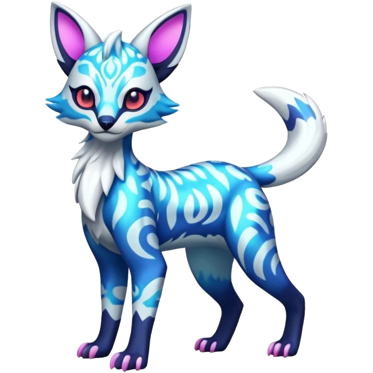 Icy floral shiny colorful neon bright vibrant patterned Genet-Absol-Zeraora-Primagen-fusion-creature  emoji