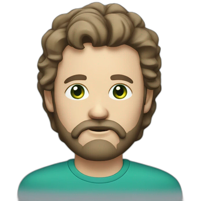 middle-aged white man with beard and brown hair. hairstyle with a part on the right side and some upward bangs. greenish blue eyes emoji