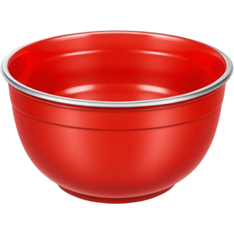 A bright red plastic household bowl. Smooth glossy surface, soft studio lighting, subtle shadow underneath. Product-style photography, crisp focus, minimalistic composition. emoji