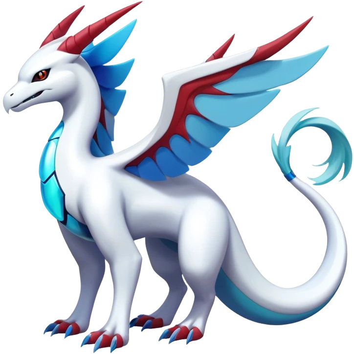 Futuristic lugia-reshiram-suicune-Glaceon-hybrid, full body emoji