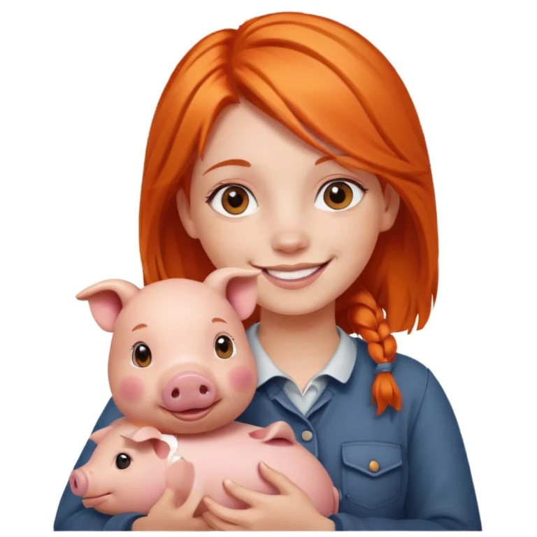 Girl with orange hair holding a pig emoji