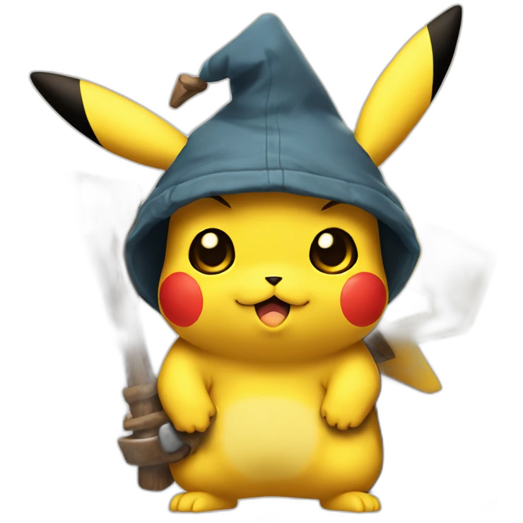 Frowning Pikachu with holding a hand axe emoji