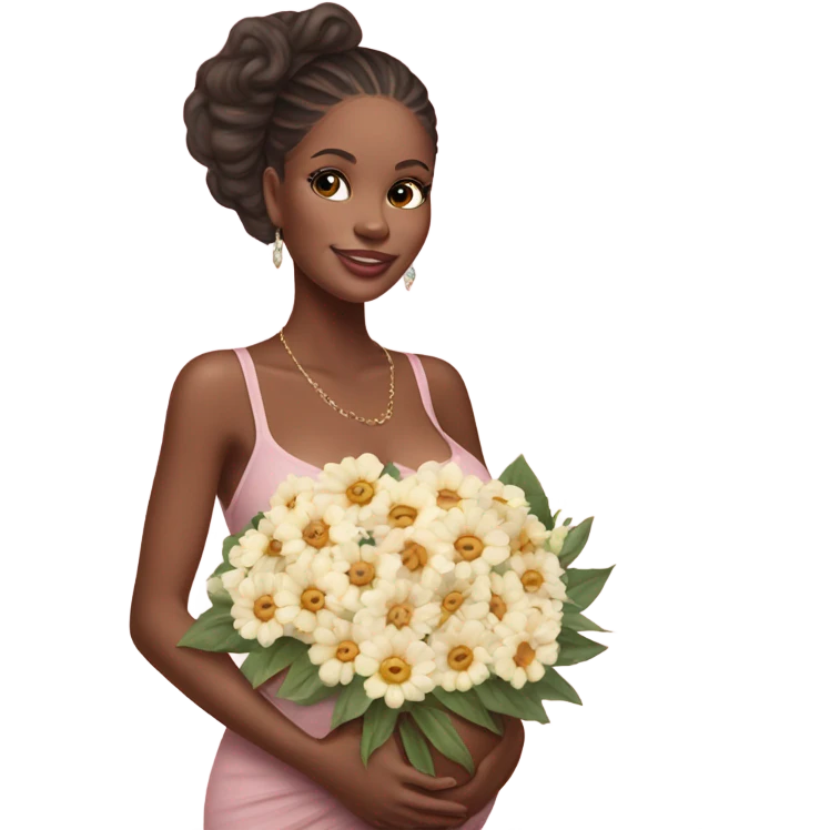 Photo of a Victoria secret model pregnant posing with flowers at her baby shower  emoji