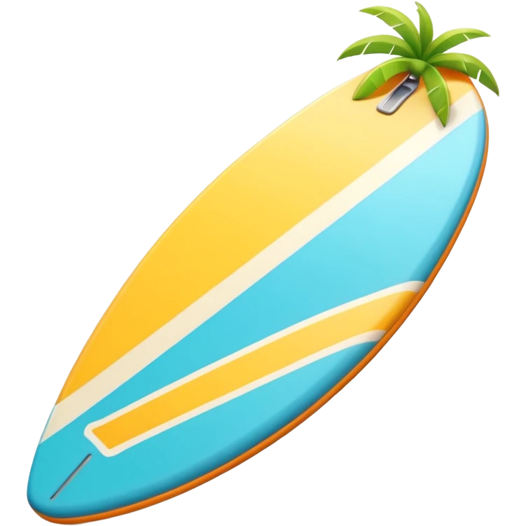 surfboard icon, tropical surfboard, glossy texture, bright colors, cute mobile game icon style, 3D cartoon, soft shadows, clean background, no text, no watermark emoji
