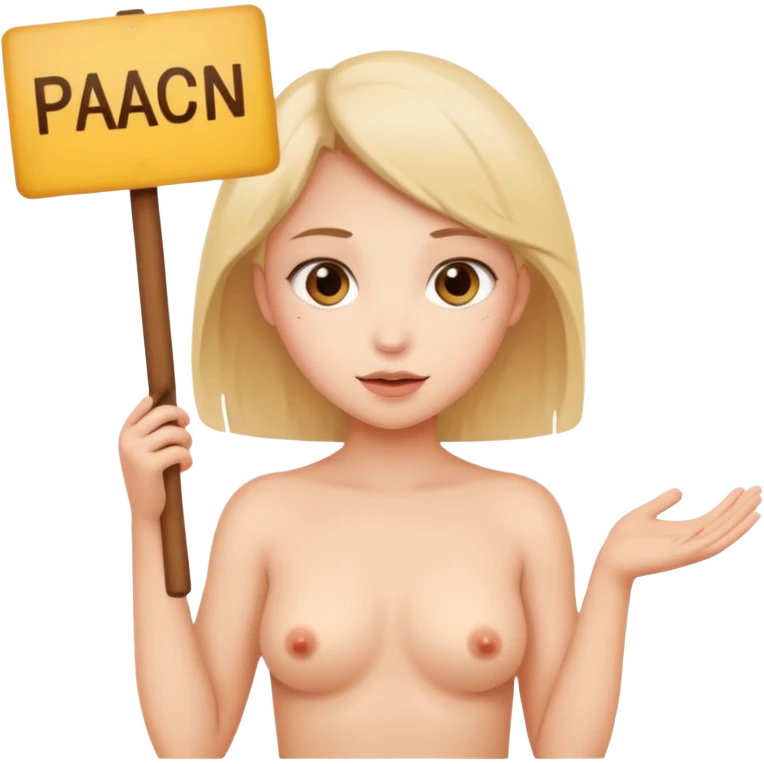 Полностью голая девушка без одежды держит табличку с надписью Panchan emoji