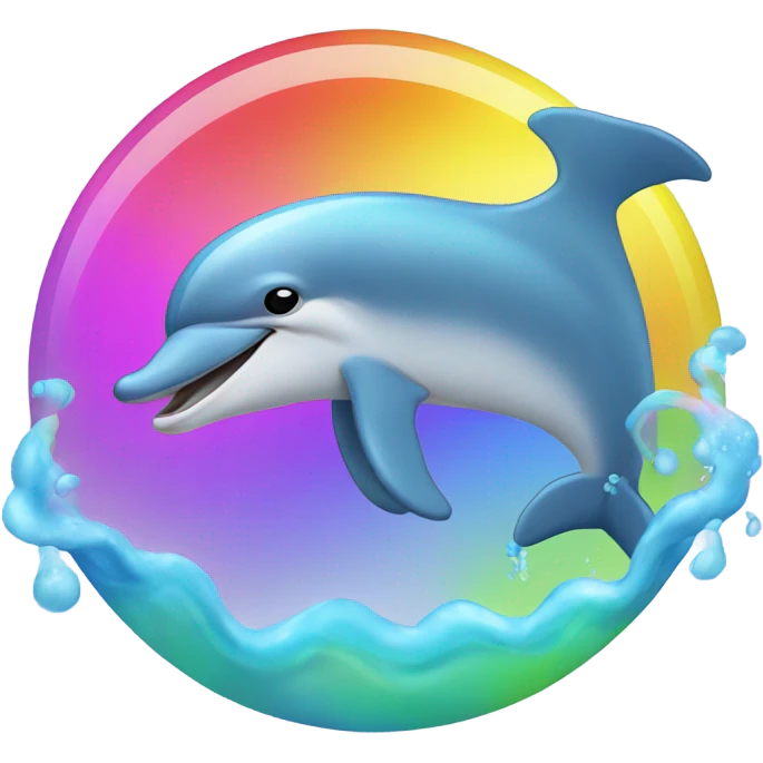 Dolphin swimming through rainbow emoji