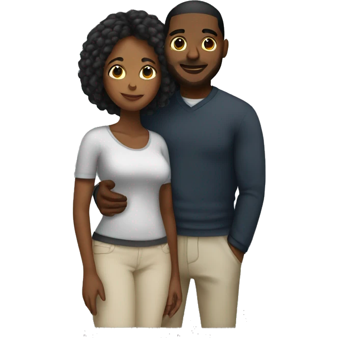 black couple hugging. The black woman with a big bum with a straight layered bob emoji