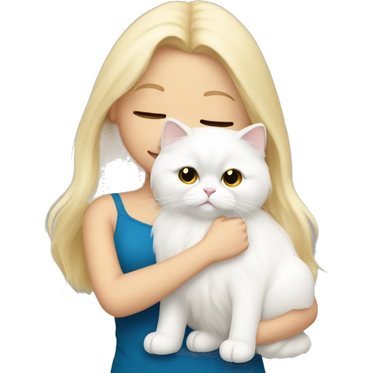Blonde girl snuggling white Persian cat emoji
