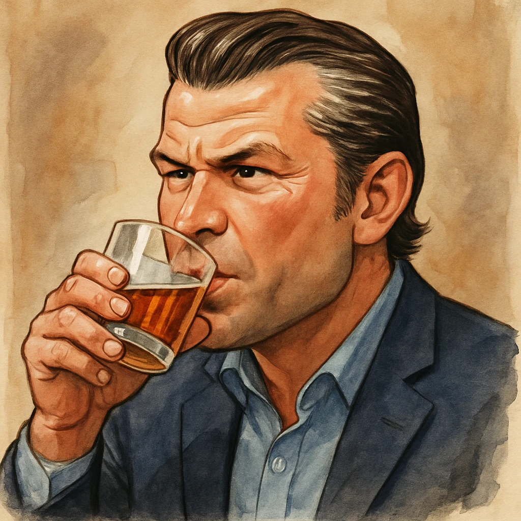 Pete Hegseth drinking alcohol, realistic cartoon style emoji