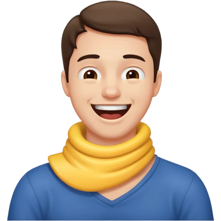 A guy holding his neck  choking himself and laughi emoji