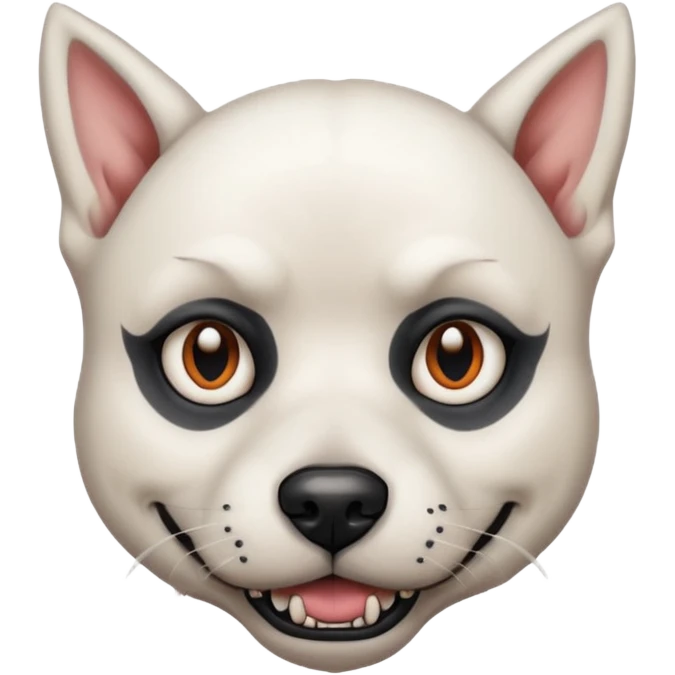 tattooed scary looking dog with heavy face tattoes, white dog and piercings emoji