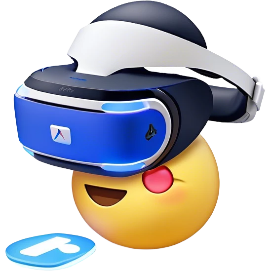 Clash of Clans aesthetic: Cinematic Playful PlayStation VR Headset Portrait Emoji, rendered in a 3D vector-style similar to standard emojis with minimal shading and bold, simplified shapes. A compact, distinct form with signature details, softly glowing with a cutting-edge console technology charm. Simplified yet unmistakably iconic, highly detailed and consistent, glowing with a soft radiance and high shine. Stylized with a touch of technological advancement and a soft glowing outline, capturing the essence of a beloved gaming relic with a friendly, playful manner! emoji