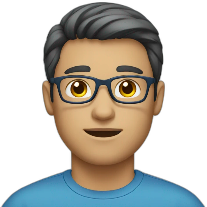 male employee dark short hair glasses blue shirt emoji