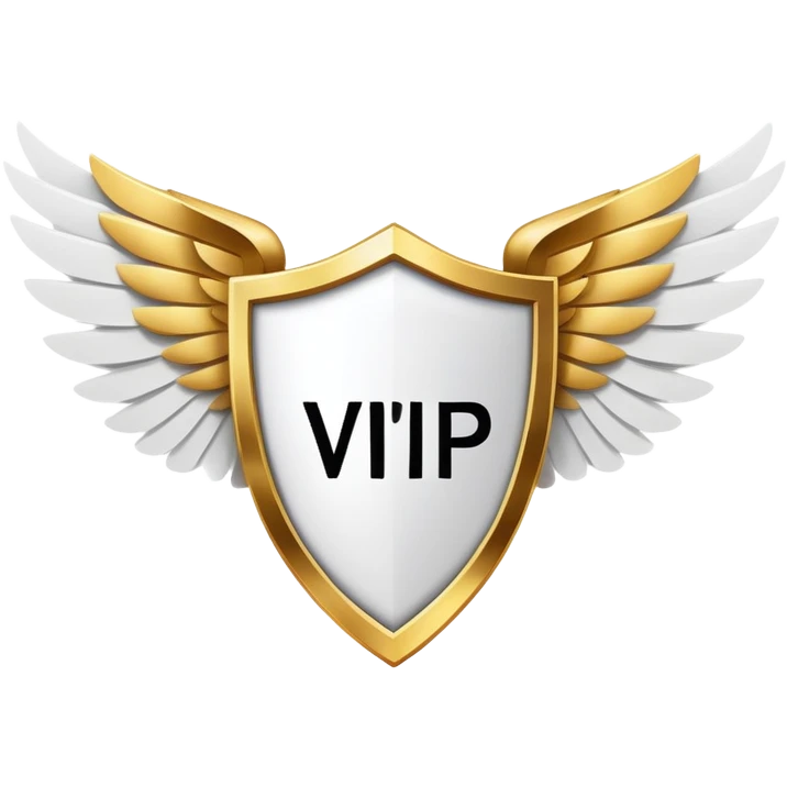 Gold shield with white wings and a large, bold VIP text in the center, simplified clean design with emphasis on the VIP label emoji