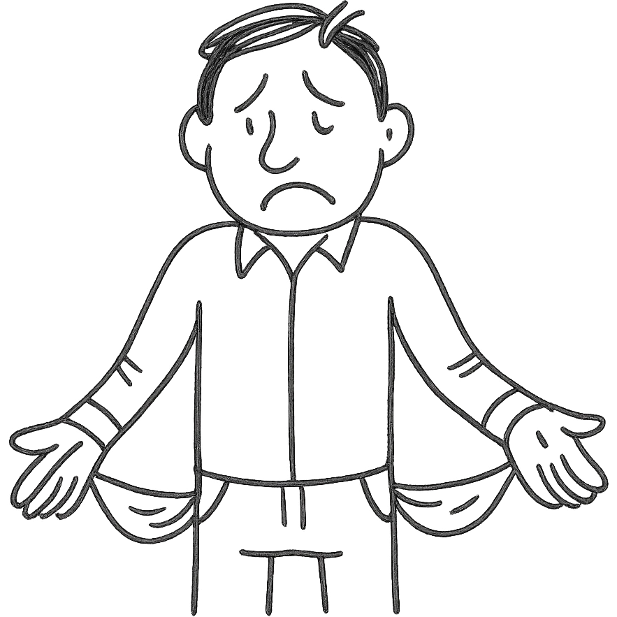 hand drawn sketch of a sad man with empty pockets emoji