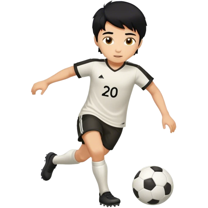 Boy, black hair, short, playing soccer, player number 20 emoji