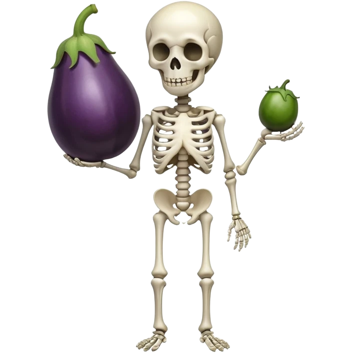 Skeleton holding an eggplant emoji
