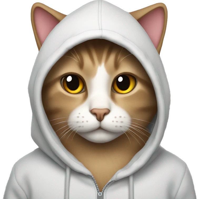 Cat wearing a hoodie with heart eyes emoji