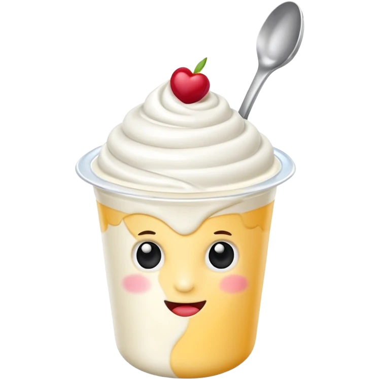 A 3D cartoon yogurt cup with a spoon, creamy white top. emoji