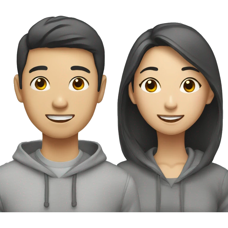 asian boy in grey hoodie talking with female friend emoji