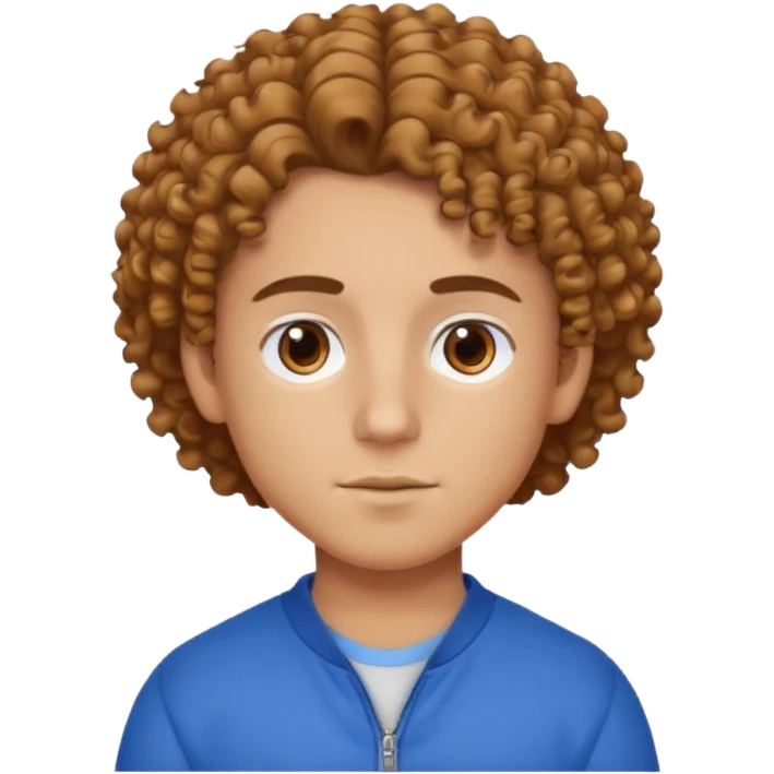 curly hair boy, bronzer skin, hair parted on the right side, brown eyes, blue clothes emoji