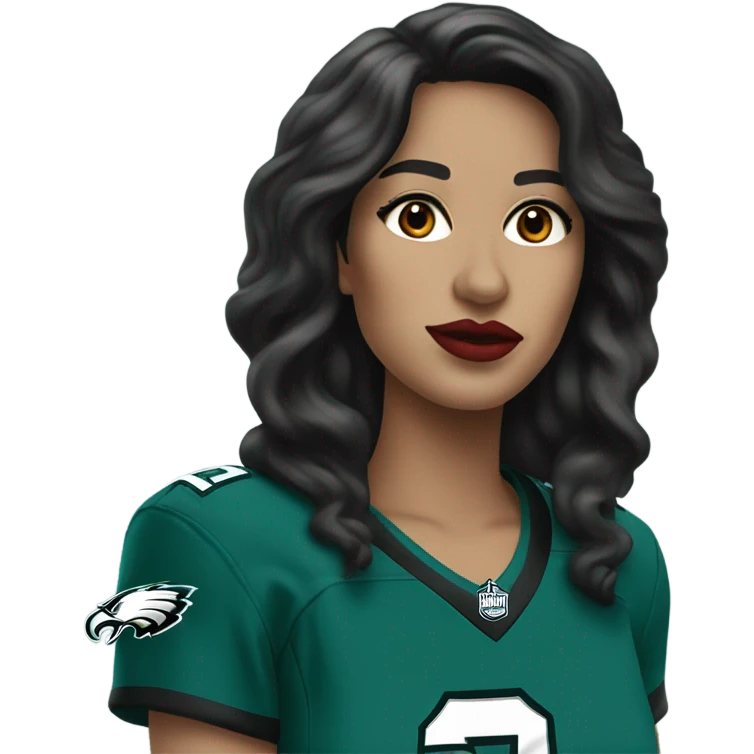  White female dark hair red lips wearing Philadelphia Eagles jersey emoji