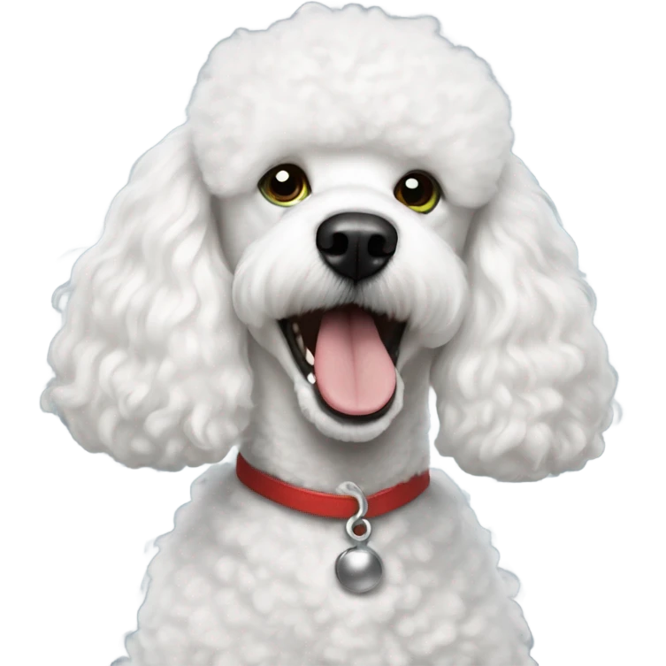 White poodle dog wearing a Grinch shirt emoji