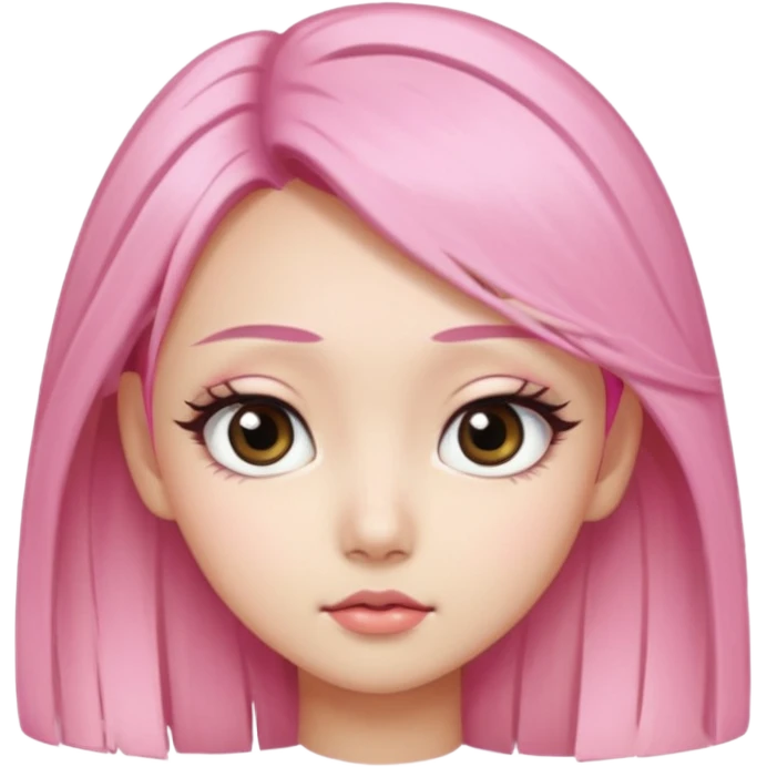 An Asian girl with pink-blonde hair, big eyes, thick eyebrows, and long eyelashes; only her head... emoji